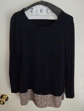 J. Crew Layered-Look Navy Sweater with Printed Hem